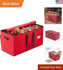 Large Red Christmas Ornament Storage Box for 128 Ornaments with Impact-Resist...