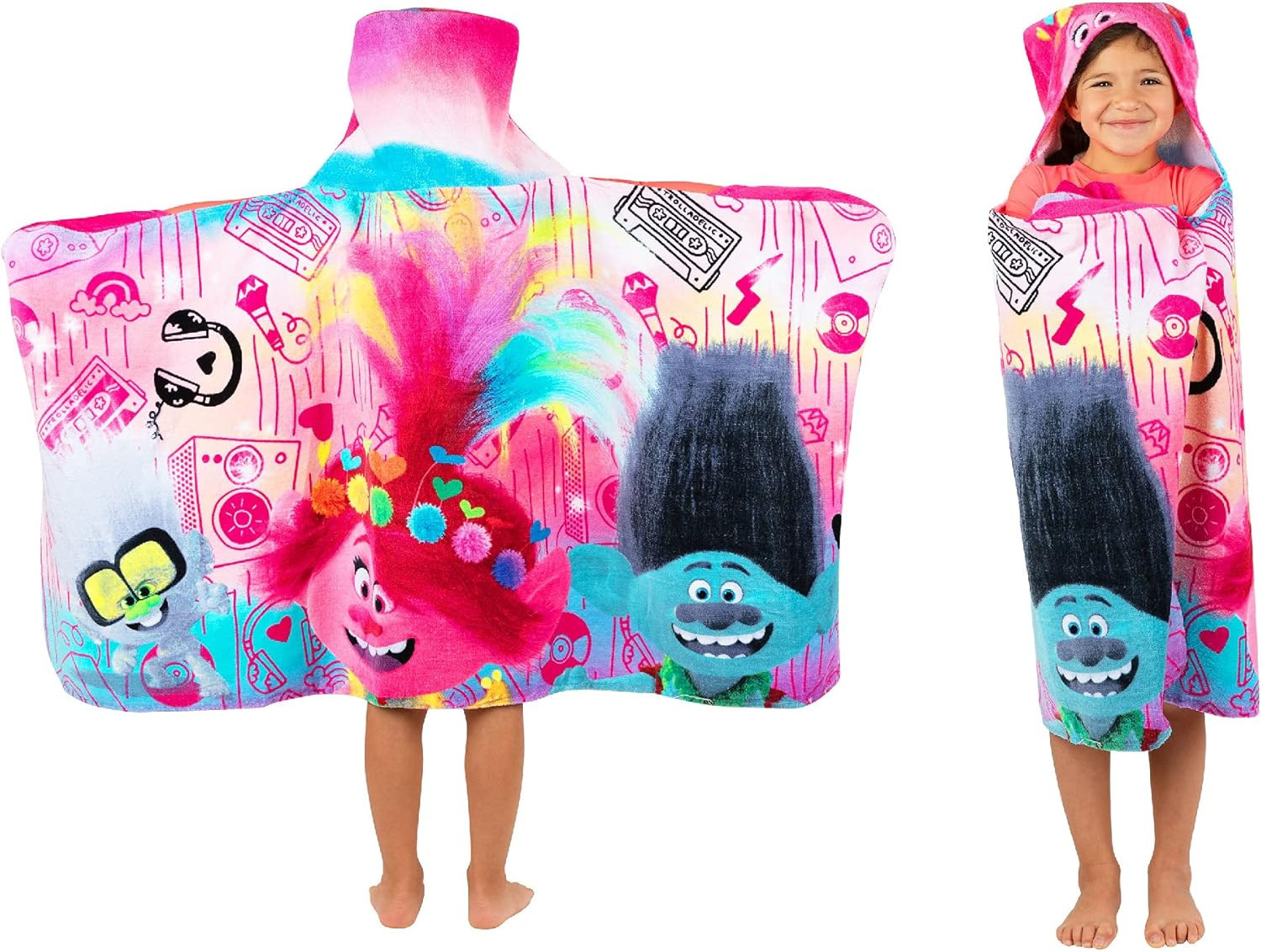 Kids Bath and Beach Cotton Terry Hooded Towel Wrap, 24 in X 50 In, Dreamworks Tr