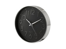 Zegar ścienny H&H okrągły kształt czarny i chromowany 24 cm
