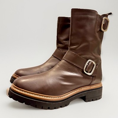 Fabianelli Italy Brown Leather Harness Boots Fleece Lined Women s 39 NWOT