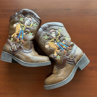 Disney Pixar Toy Story Woody Bullseye Cowboy Boots Girls Size 6 Brown Zip.