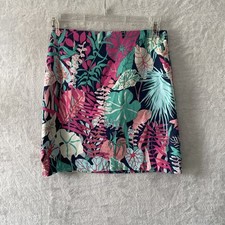 Talbots Womans Mini Skirt Multicolor 8 Floral Cotton Blend Short Zip Tropical