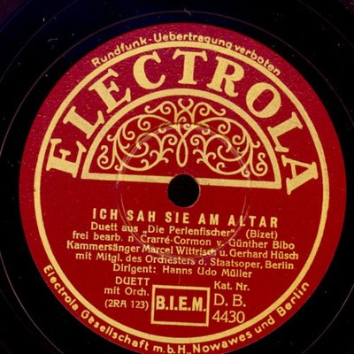 WITTRISCH & HÜSCH Bizet: Perlenfischer-Duett in Deutsch!! -Klassiker-78rpm G4737