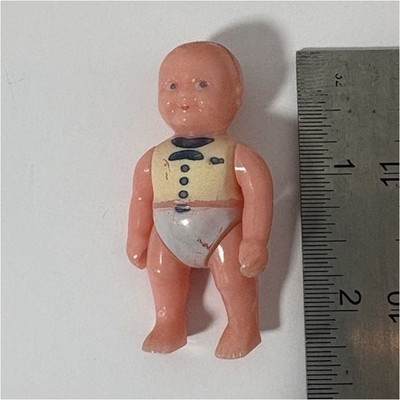 Renwal 1:12 Scale Vintage Painted Plastic Male Doll, 2 in, Brown Hair