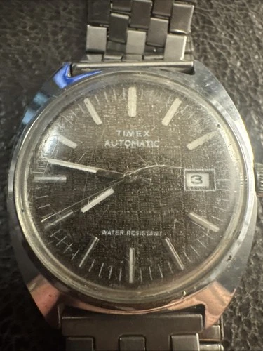Vintage Timex Automatic Men's Watch Brown Face Silver Band 1978