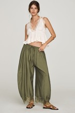 Anthropologie Reverie Lace Trim Tapered Pants Olive Branch M NEW