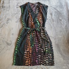 Charlie Jade Patterned Faux Wrap Sleeveless Dress w/ Belt & Pockets Size Medium