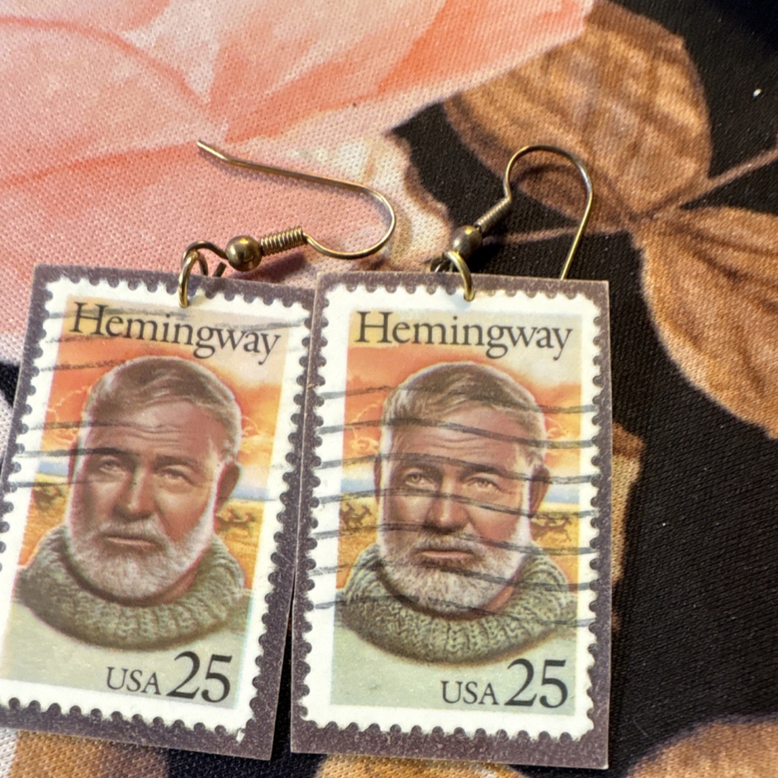 Rectangle Dangle Earrings Multicolor Brass French… - image 1