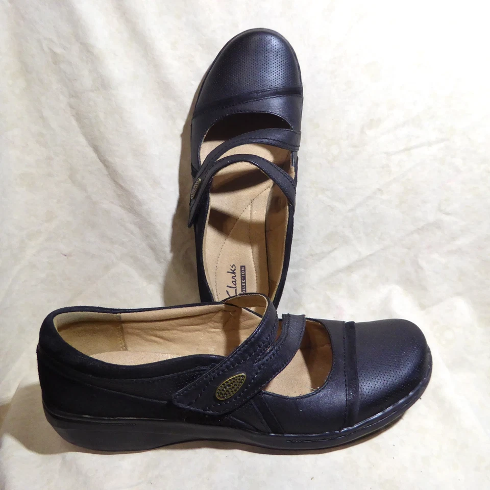 🥿 Colección Clarks Doble Correa Mary Jane Pisos Talla 9 M Cuero Negro; Bonito Foto 2 de 4