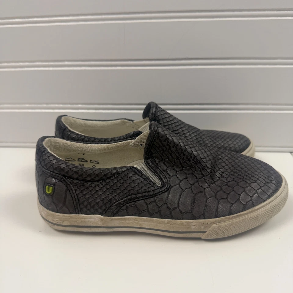 Umi Ava Niños 12 Zapatos Informales Negro Cuero de Caimán Punta Redonda Tenis Sin Cordones Foto 3 de 4