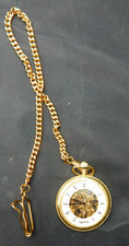 VINTAGE SKELETON MAJESTRON MANUAL WIND POCKET WATCH GOLD TONE 17 JEWELS WORKING