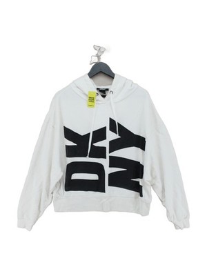 DKNY Damen Hoodie S weiß Grafik 100% Baumwolle Pullover