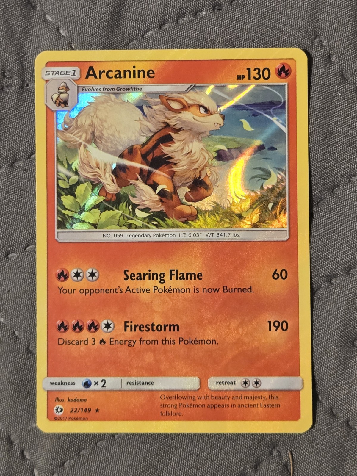 Pokemon Arcanine Sun And Moon Base Set Holo LP