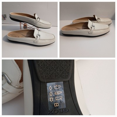 Women 8.5 Italian Flats White leather slide on Shoe comfort causal Geox Respira