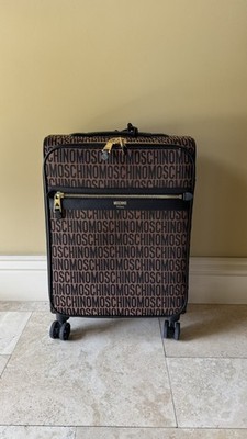 Moschino All-Over Nylon Logo Trolley Case Carry On Brown Designer Luggage