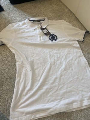 Mens Roberto Cavalli Slim Fit White Polo Shirt Embroidered Logo B4 MSRP:$545 XL