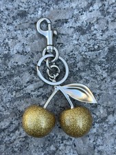 Gold Glitter Cherry Bag Charm Silver Hardware Keychain Dust Bag Included