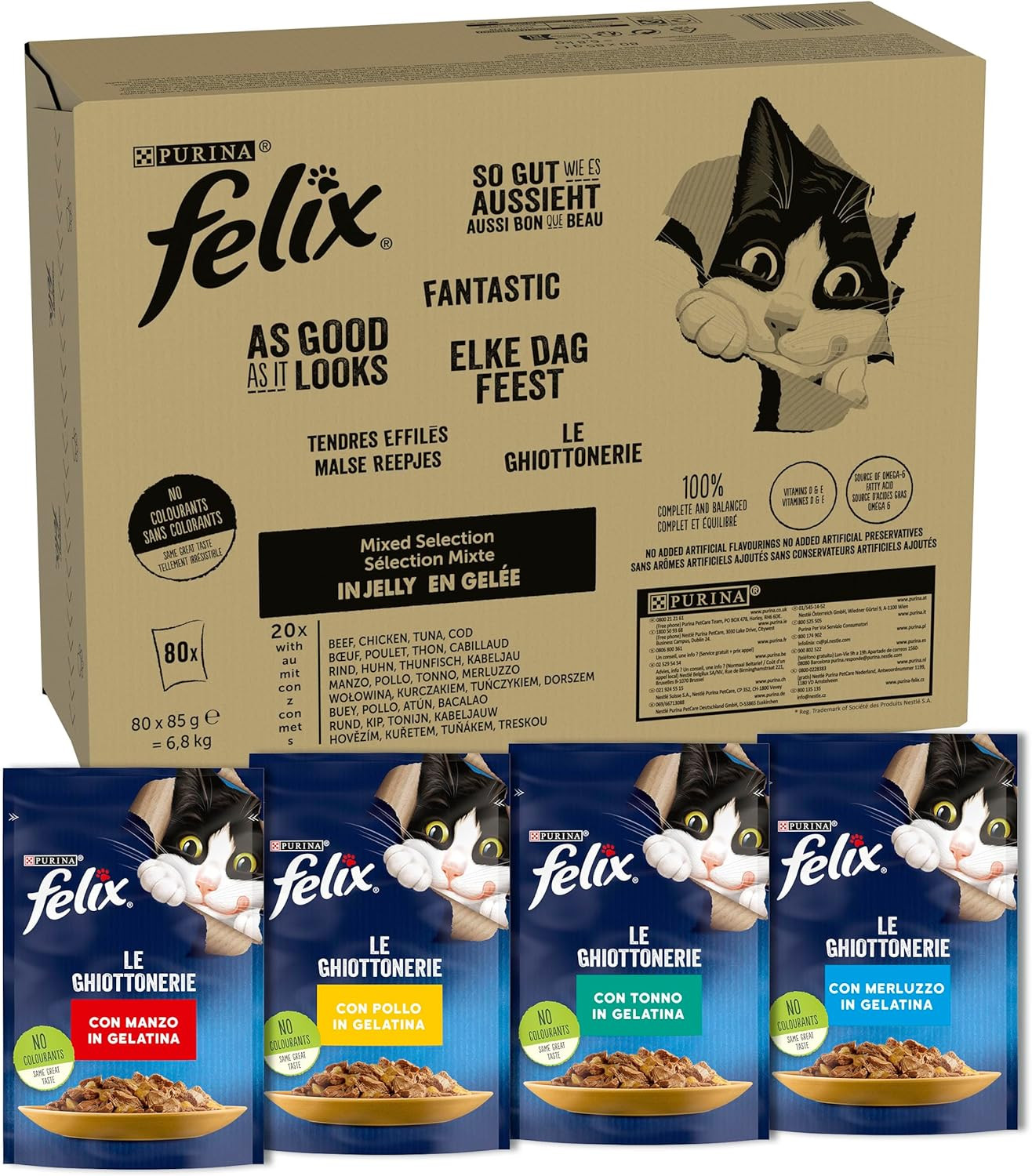 FELIX Le Ghiottonerie - Cibo Umido Gatto Adulto, Bocconcini in Gelatina Con Manz