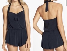 Aqua Green Black Halter Romper One Piece Swim...