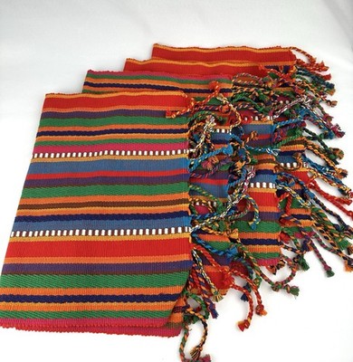 Pier One Woven Cotton Colorful Bright Red Gold Green Fiesta Placemats 4 NWOT