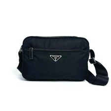 Prada Tessuto Nylon Triangle Logo Crossbody Bag Black Silver Hardware Auth