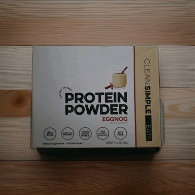 Clean Simple Eats Whey Protein Powder EGG NOG 10 Stick Packs New in Box Exp 9/26