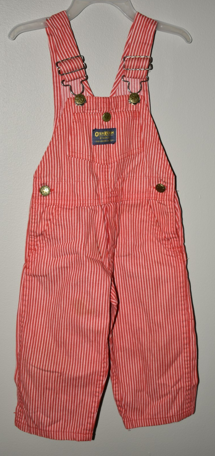 Vintage 2 Toddler 2T Railroad Red White Stripe Oshkosh B'Gosh VestBak Overalls