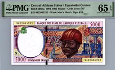 CAF / Equatorial Guinea 5000 Francs 1994 PMG 65 Gem UNC EPQ Pick# 504Na