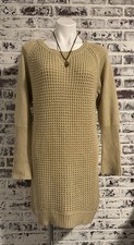 QUINN Waffle Knit Sweater Dress Womens Large Hi-Low Tan Cozy Warm Winter Lounge