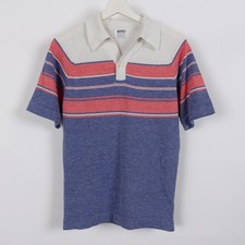 Vintage 70s Montgomery Ward MEn's Towel Polo Shirt Terry Cloth Size Small Stripe