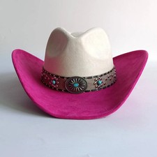 Rose Pink Beige Vegan Suede Cowboy Hat Unisex Wide Brim Cattleman Western Style
