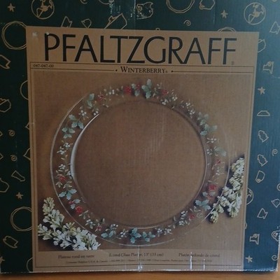 Pfaltzgraff Winterberry Clear Pressed Glass Round Platter 13'' Boxed