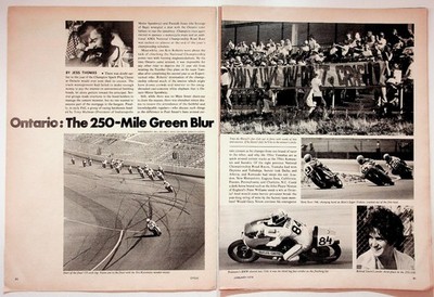 Cycle Magazine 1974 Ontario 250-Mile Green Blur Motorcycle Racing Article