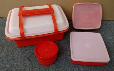 Vintage Tupperware Pack N Carry Lunch Box Tote Set w Handles & Inner Containers