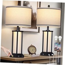 27in Tall Farmhouse Table Lamp Set of 2 with USB C A  Outlet,Industrial Black