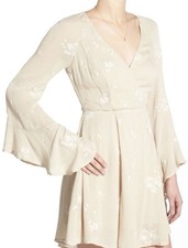 Free People Size 8 Dress Jasmine Embroidered Beige Bell Sleeve Mini Tunic