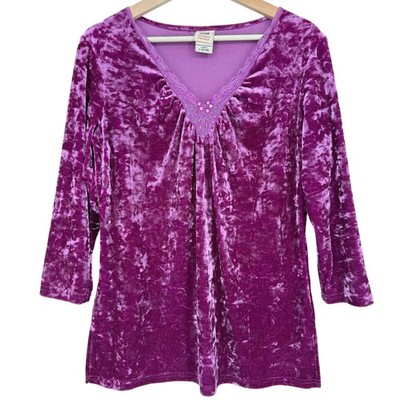Faded Glory Y2k Purple Crushed Velvet Velour Blouse Top Size L Fairy Whimsigoth
