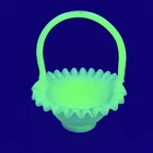 Fenton Custard Glows Art Glass Basket Hand Painted Signed