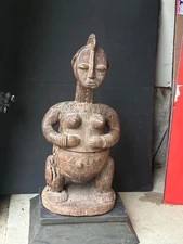 VINTAGE Igala Ceremonial Figural Vessel – Covered Shrine Bowl Nigeria 24"