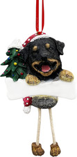 Rottweiler Ornament with Unique "Dangling Legs" Hand Painted and Easily Persona