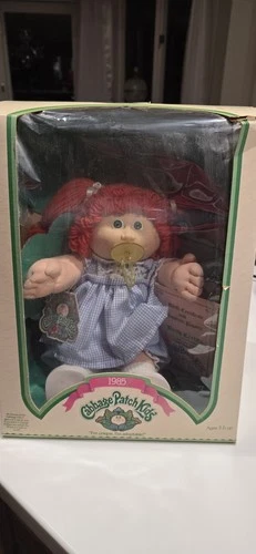 Vintage 85 Coleco Cabbage Patch Girl Doll Orange Hair Green Eyes Dimple Pacifier
