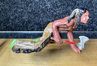 Vintage Elastolin Indian Brave Crawling w/ Tomahawk - Some Damage - Composition