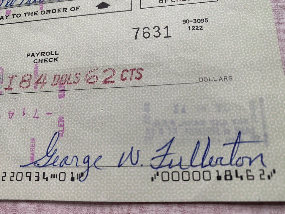 1980 George Fullerton Signed Check CLF Research G&L Leo Fender - Image 2 of 4