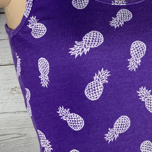 Ausgangssperre Tank Top Junior Large lila weiß Ananas Print Freizeit Sommer Shirt - Bild 5 von 12