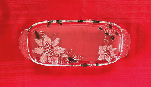 Mikasa Serving Platter Holiday Bloom Glass Canape Christmas Poinsettia & Handles