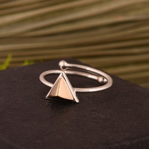925 Silver & Gold Stackable Pyramid Ring Geometric Shape Women Jewelry Gift - Picture 2 of 8