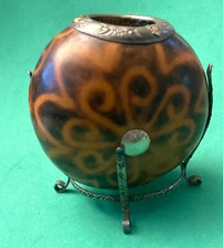 SCARCE ANTIQUE YERBA MATE GOURD CUP WITH STAND MADE IN ARGENTINA