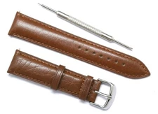 20mm Brown Genuine Smooth Leather Watch Band Strap With Spring Bar Remover Tool