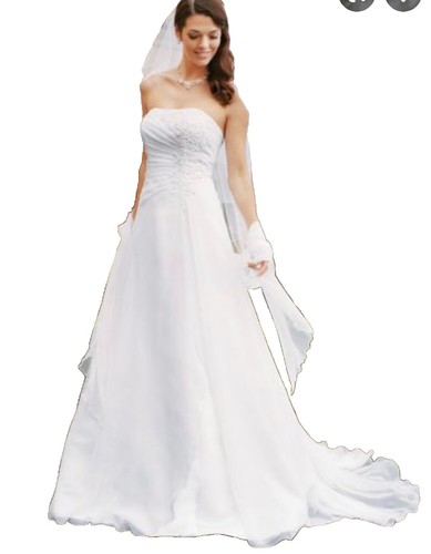 Davids Bridal Ivory And Gold Beaded Backless Wedding Dress Bridesmaid Small  | eBay