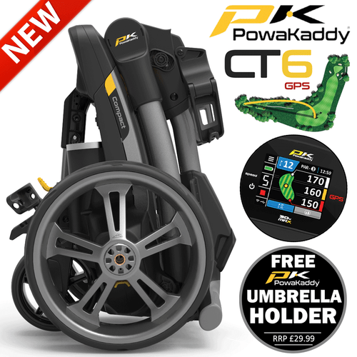 POWAKADDY CT6 GPS 18 HOLE LITHIUM GOLF TROLLEY +FREE UMBRELLA HOLDER